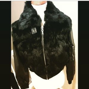 REAL Rabbit Fur /Faux Leather Jacket Paris Blues M